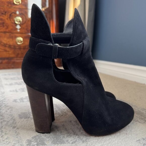 Celine Black Cutout Suede High Wooden Heel Phoebe Philo Era - Picture 2 of 12